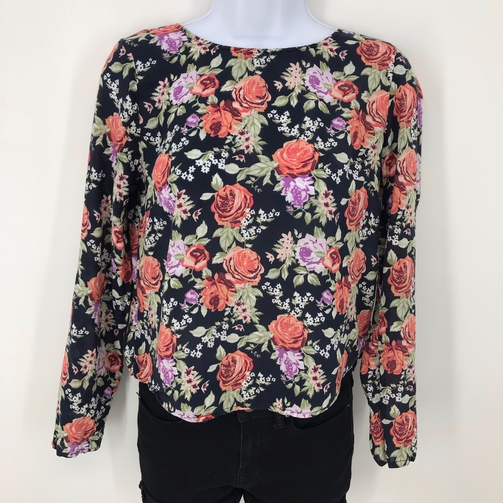 H&M Floral Long Sleeve Top with Button Down Back